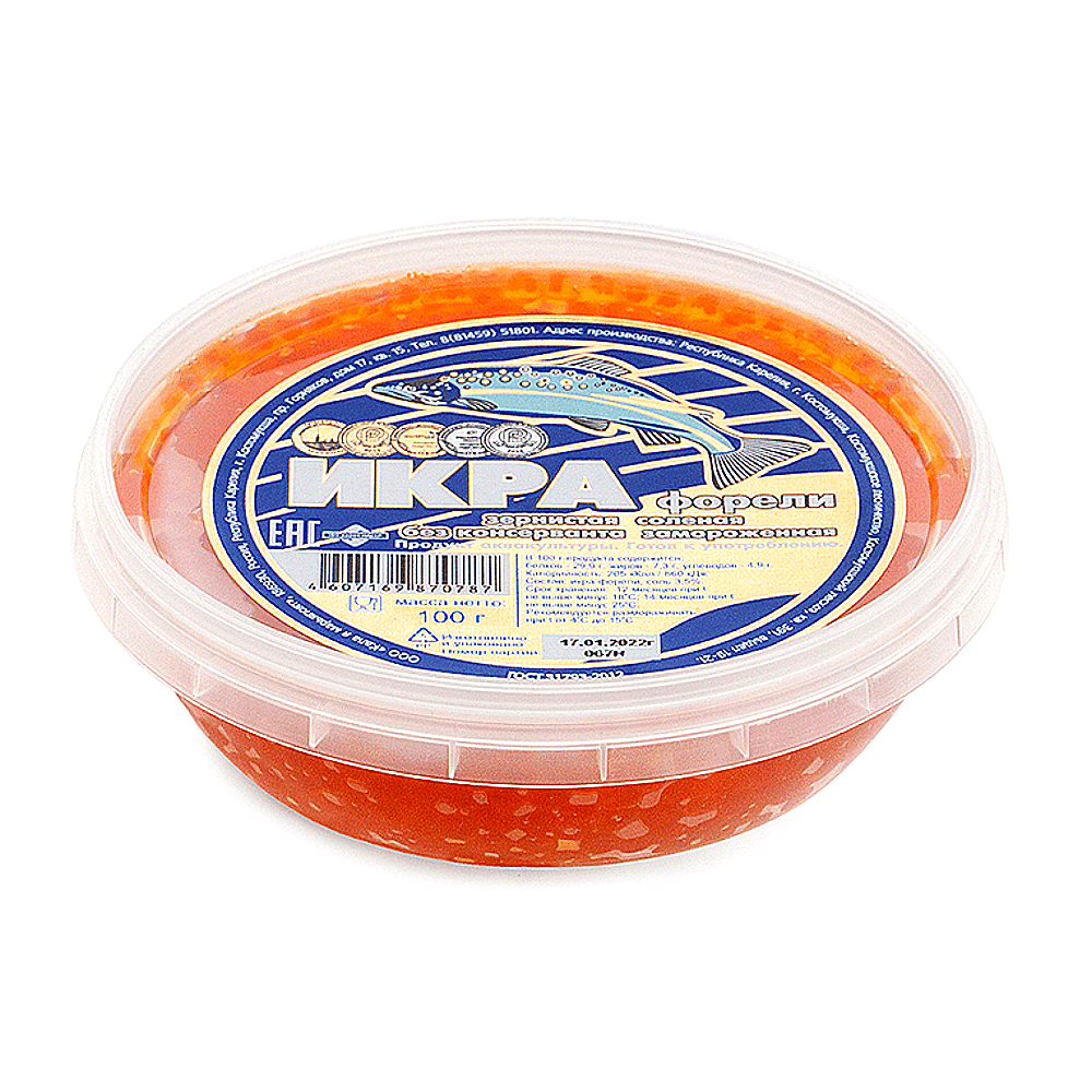 Красная икра лососевая зернистая (Форель), без консервантов, "Кала я марьяпоят", 100 г. Путина 2025
