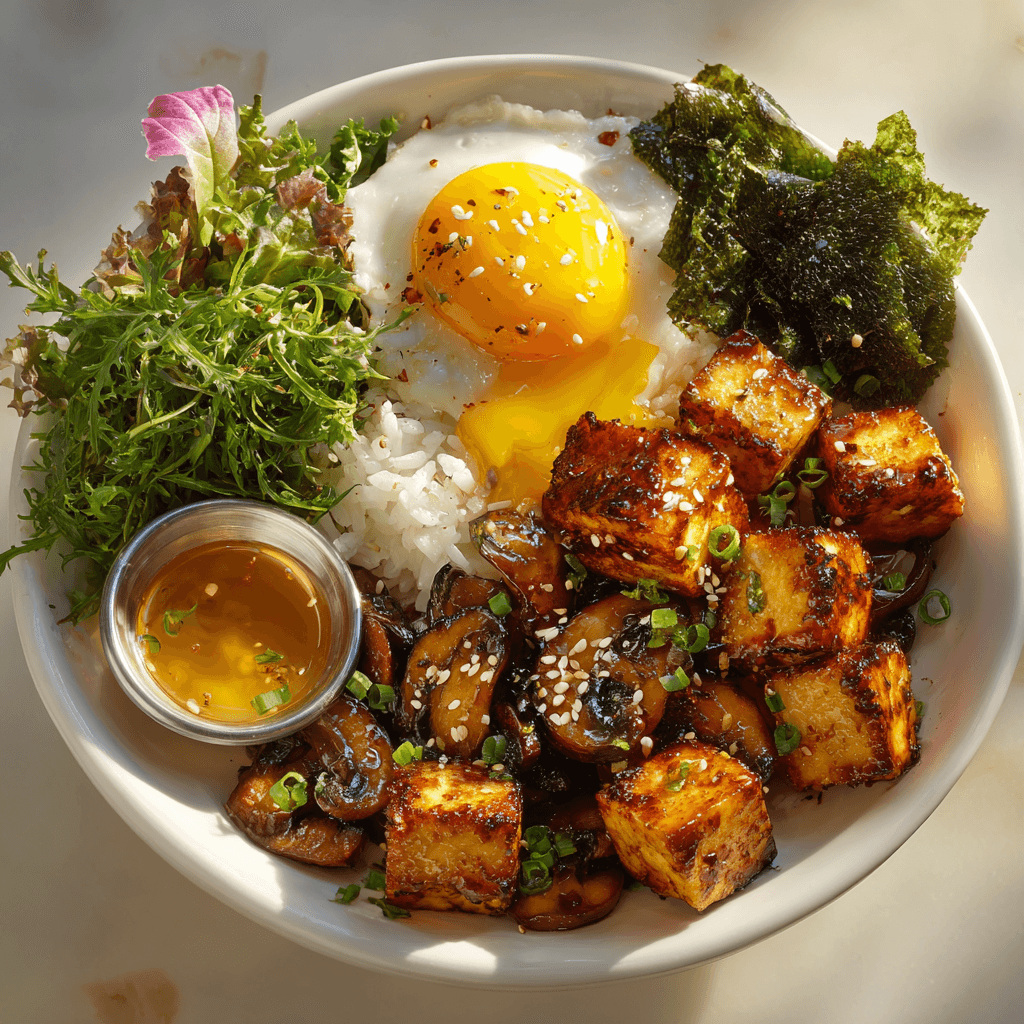 Тофу жареный с грибами