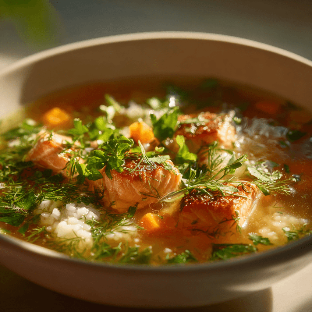 Суп из рагу лососевых рыб