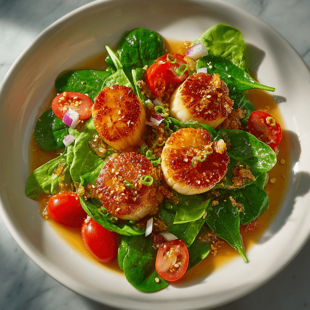 Салат из морских гребешков со шпинатом