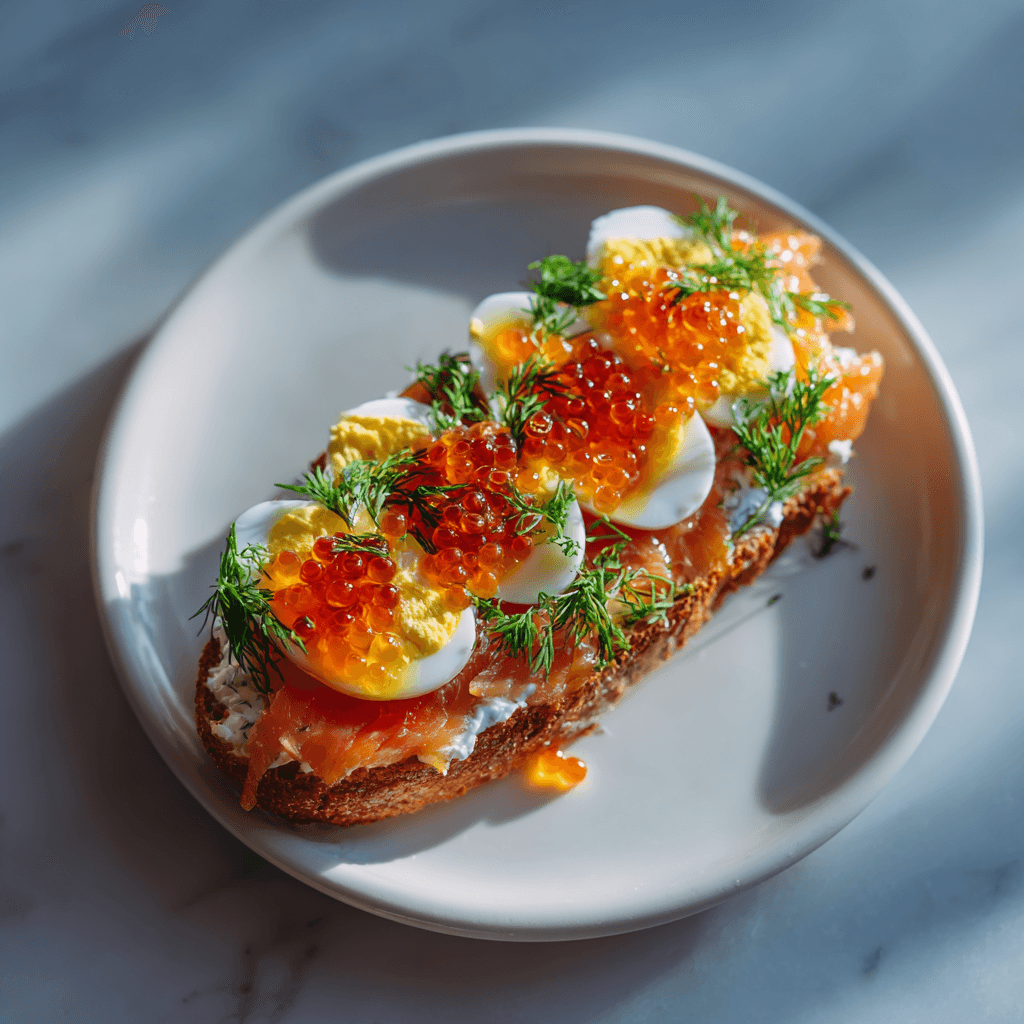 Нерка на багете с красной икрой