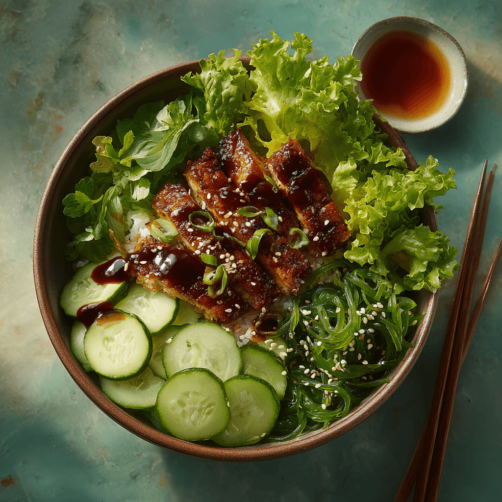 Салат с угрем и соусом унаги