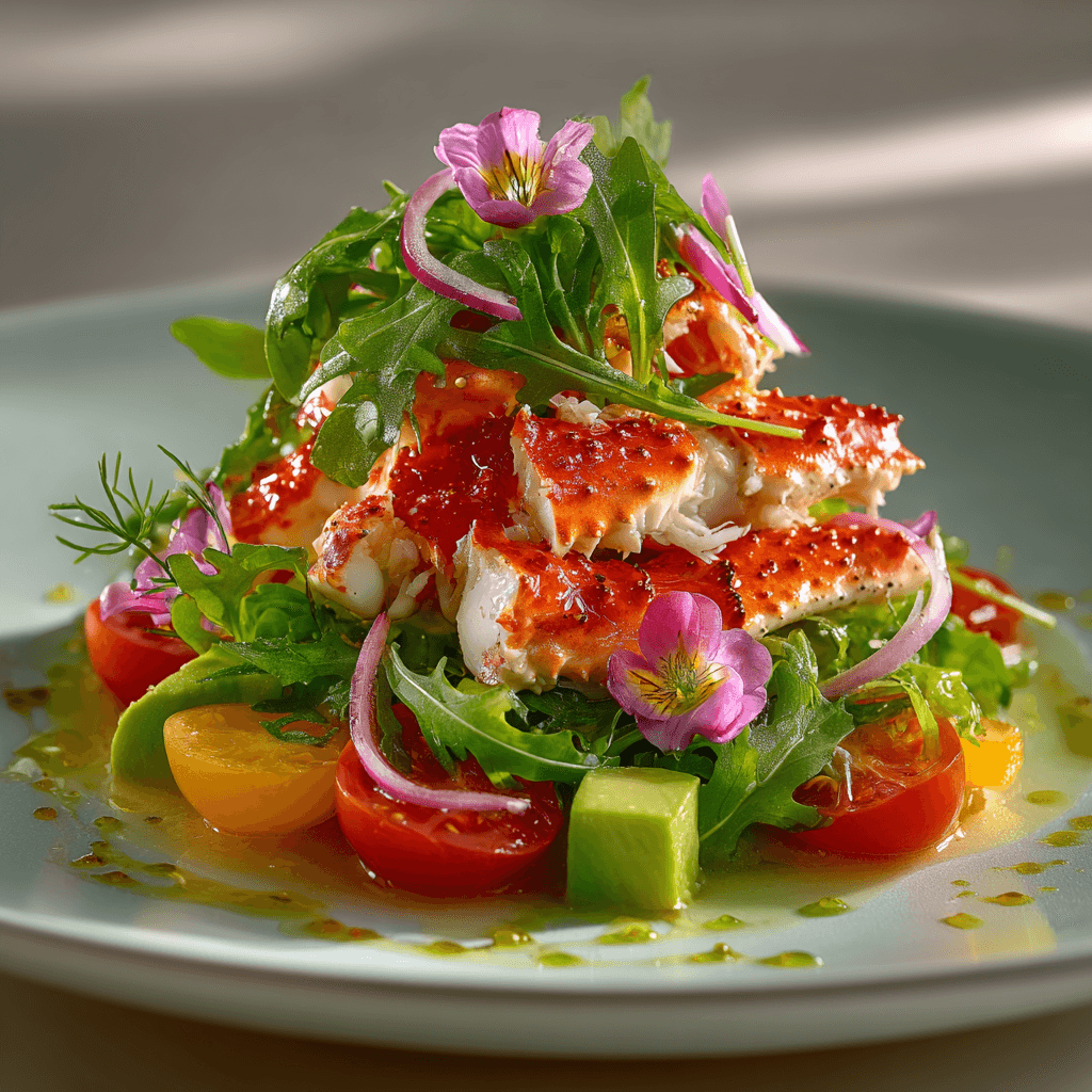 Легкий салат из камчатского краба с пряной рукколой