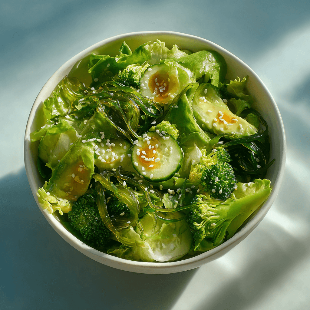 Зеленый салат с Чукой и заправкой из авокадо