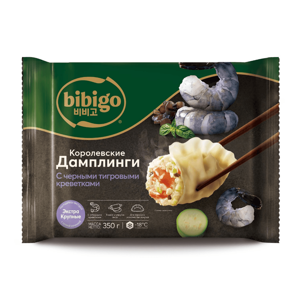 Дамплинги королевские с черными тигровыми креветками, "Bibigo", 350 г