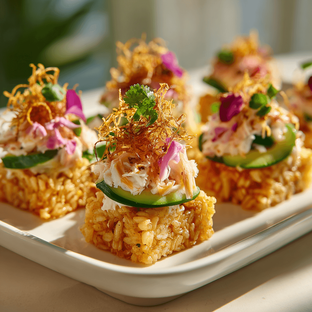 Снежный краб на хрустящей рисовой подушке