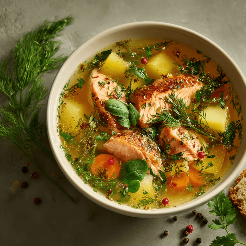 Ароматная уха из дикого лосося