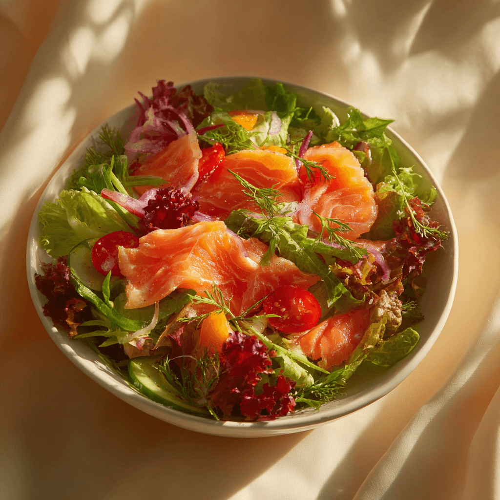 Легкий салат со слабосоленой кетой