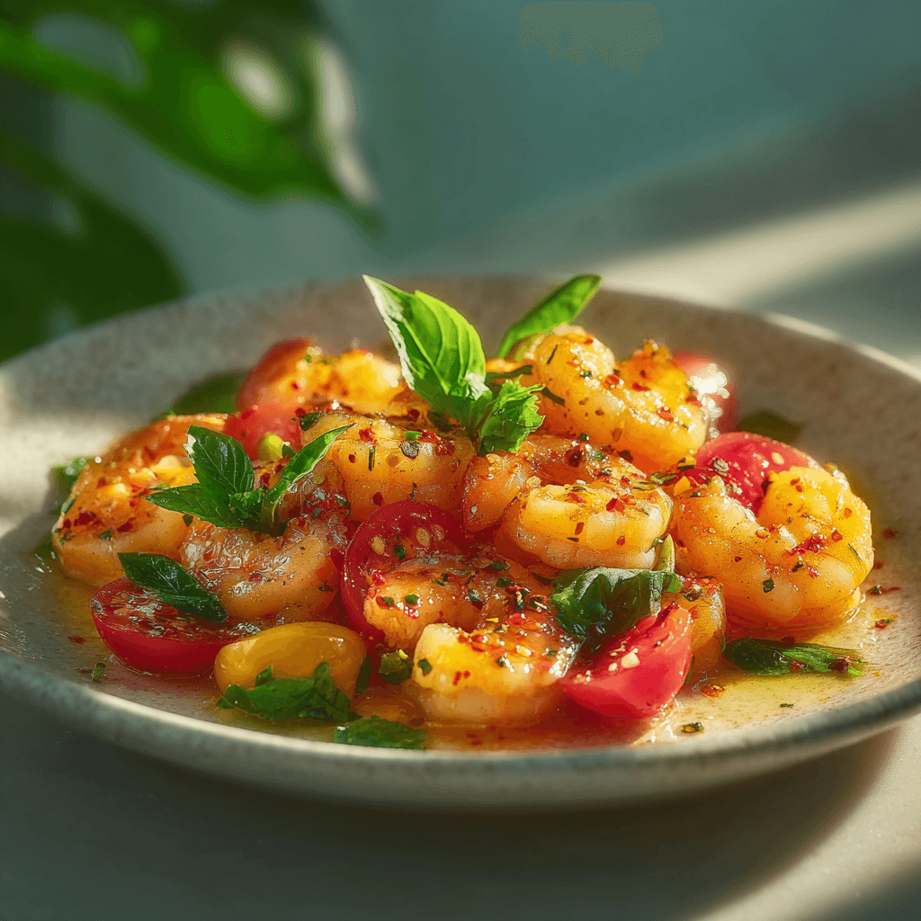 Креветки с помидорами и базиликом