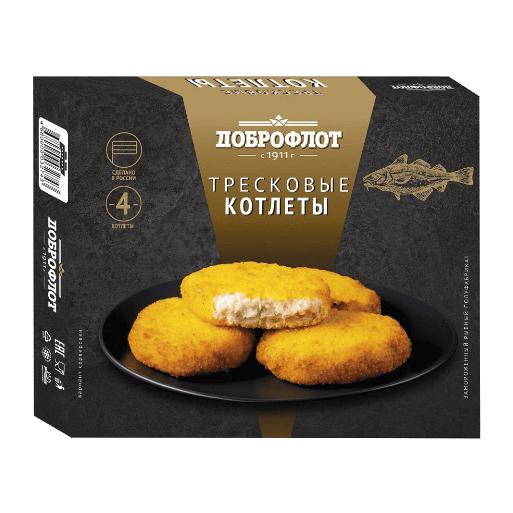 Тресковые котлеты в панировке, "ДОБРОФЛОТ", 340 г