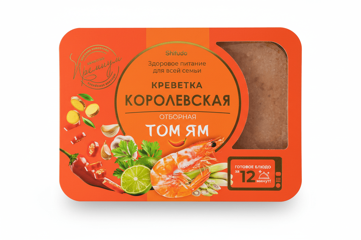 Креветка королевская Ваннамей, сыромороженая отборная в заливке Том-ям, 550 г