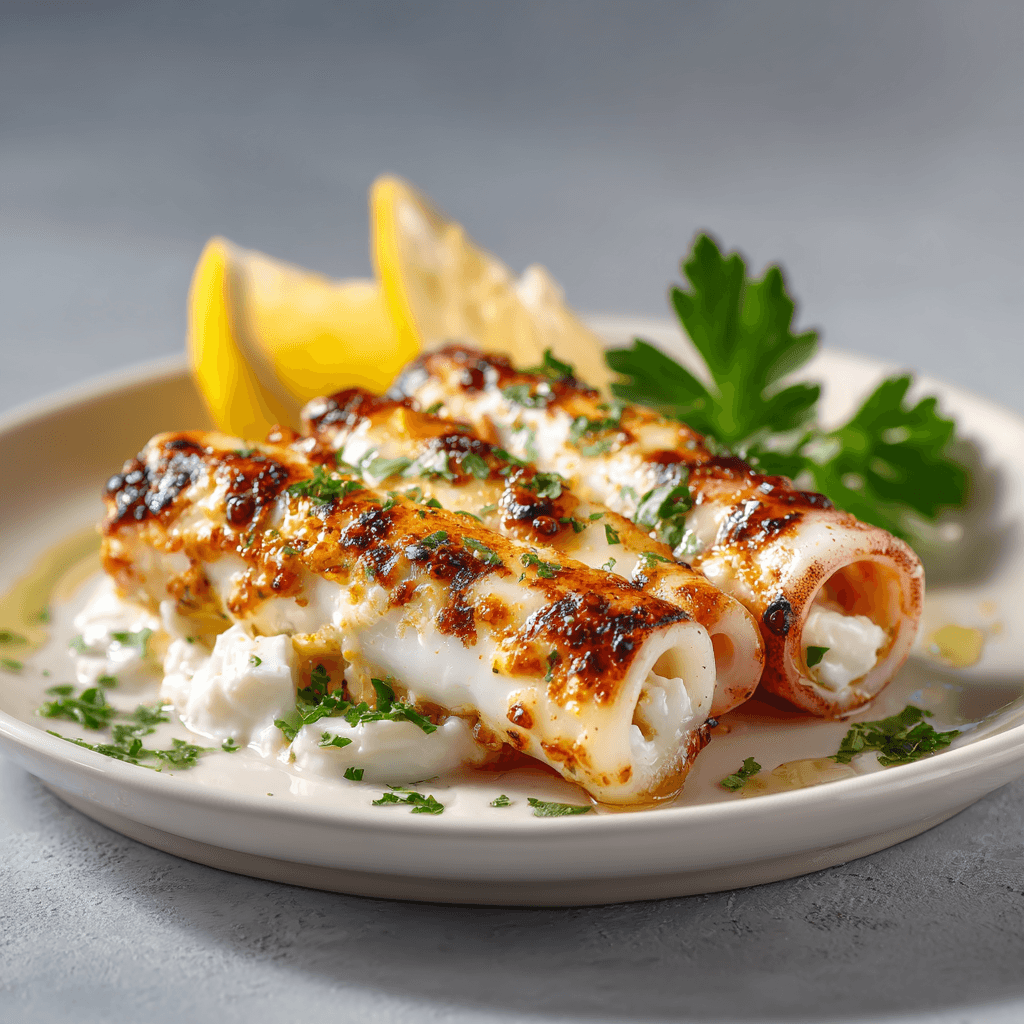 Кальмары, фаршированные сыром, на углях