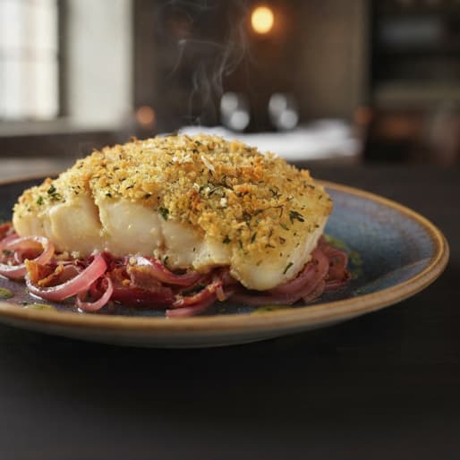 Чёрная треска в хрустящей корочке из тимьяна