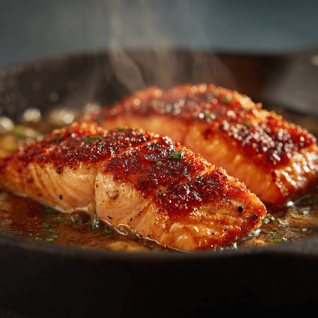 Стейки из красной рыбы на сковороде