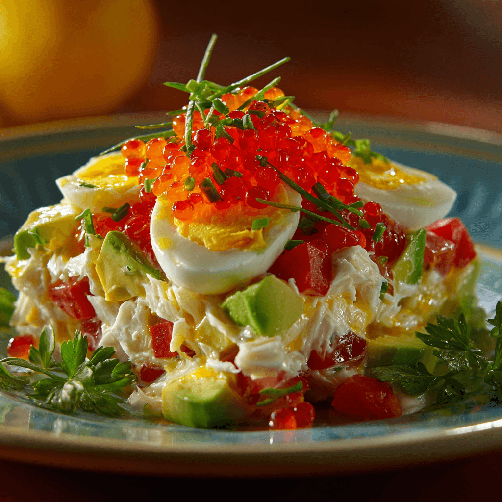 Салат с крабом под сливочным соусом