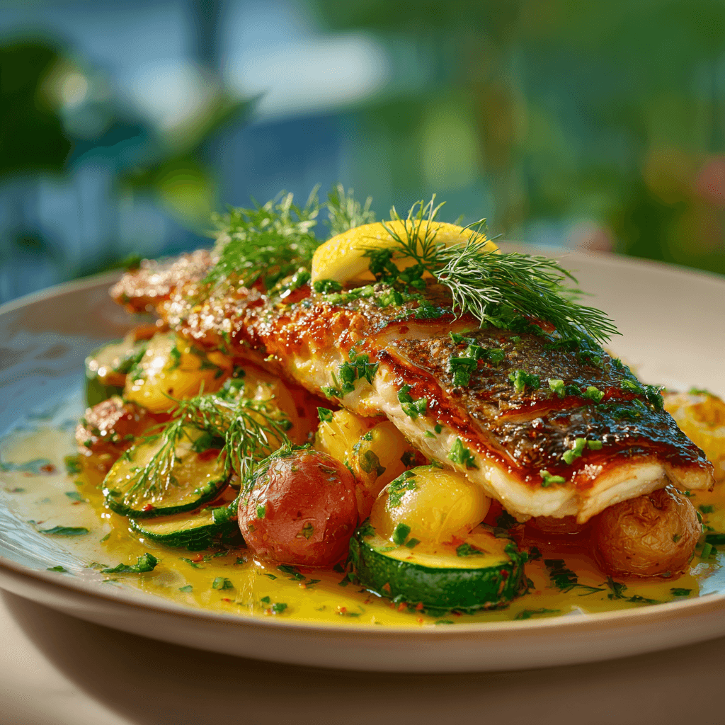 Морской окунь запеченный в духовке с овощами