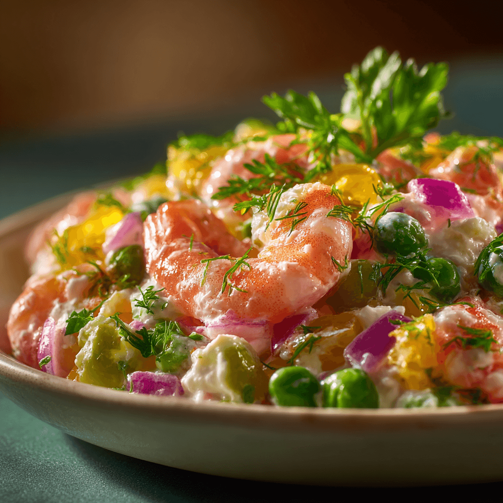 Оливье с креветками и каперсами