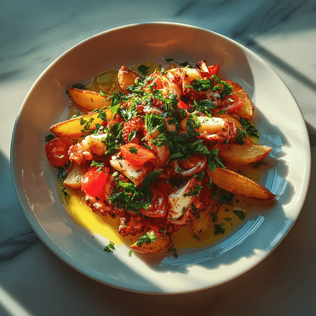 Теплый салат с осьминогом