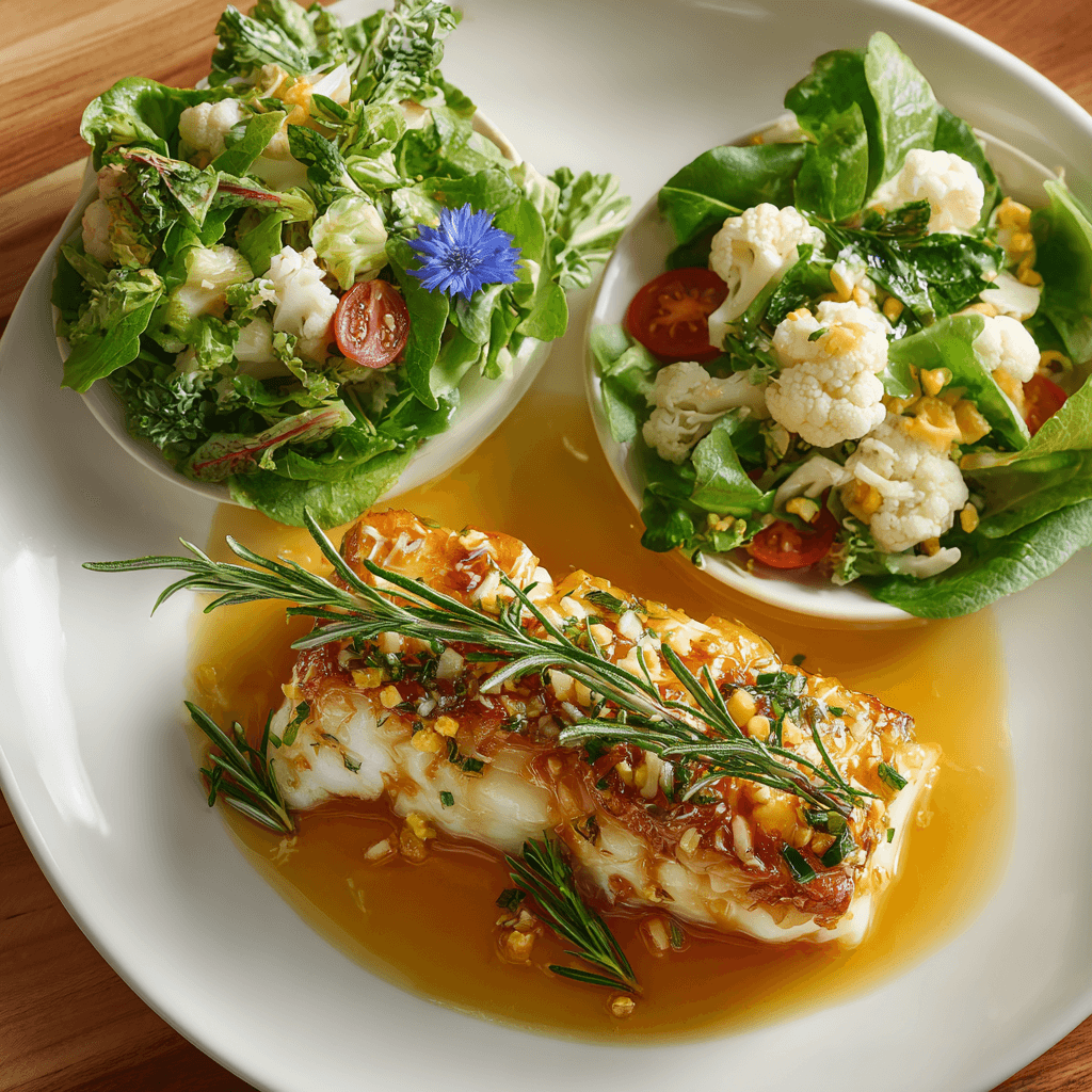 Черная треска на пару под розмариновым соусом