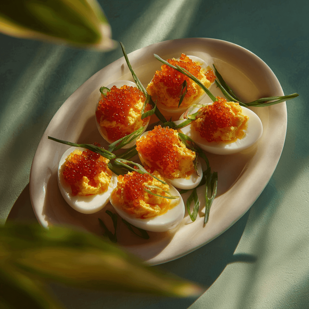 Яйца, фаршированные красной икрой со сметаной