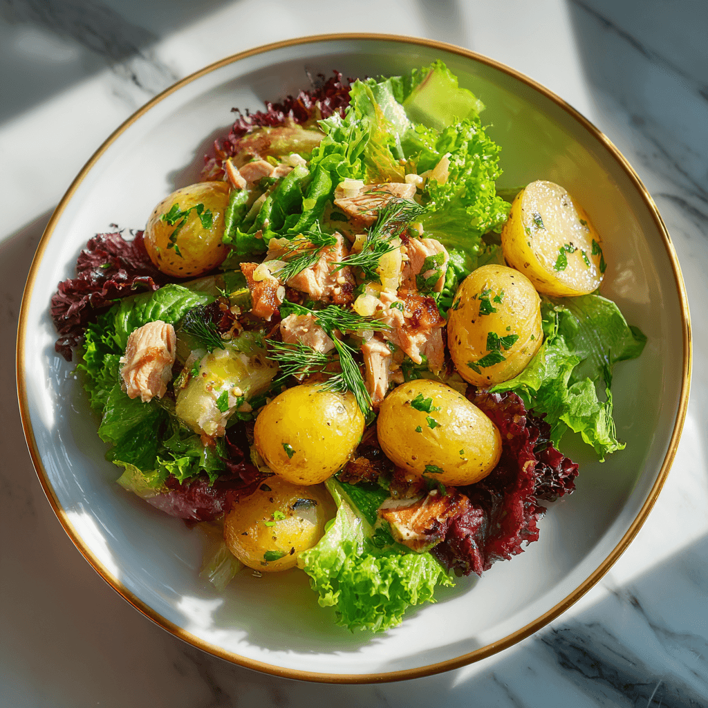 Салат с печенью трески и запеченным картофелем