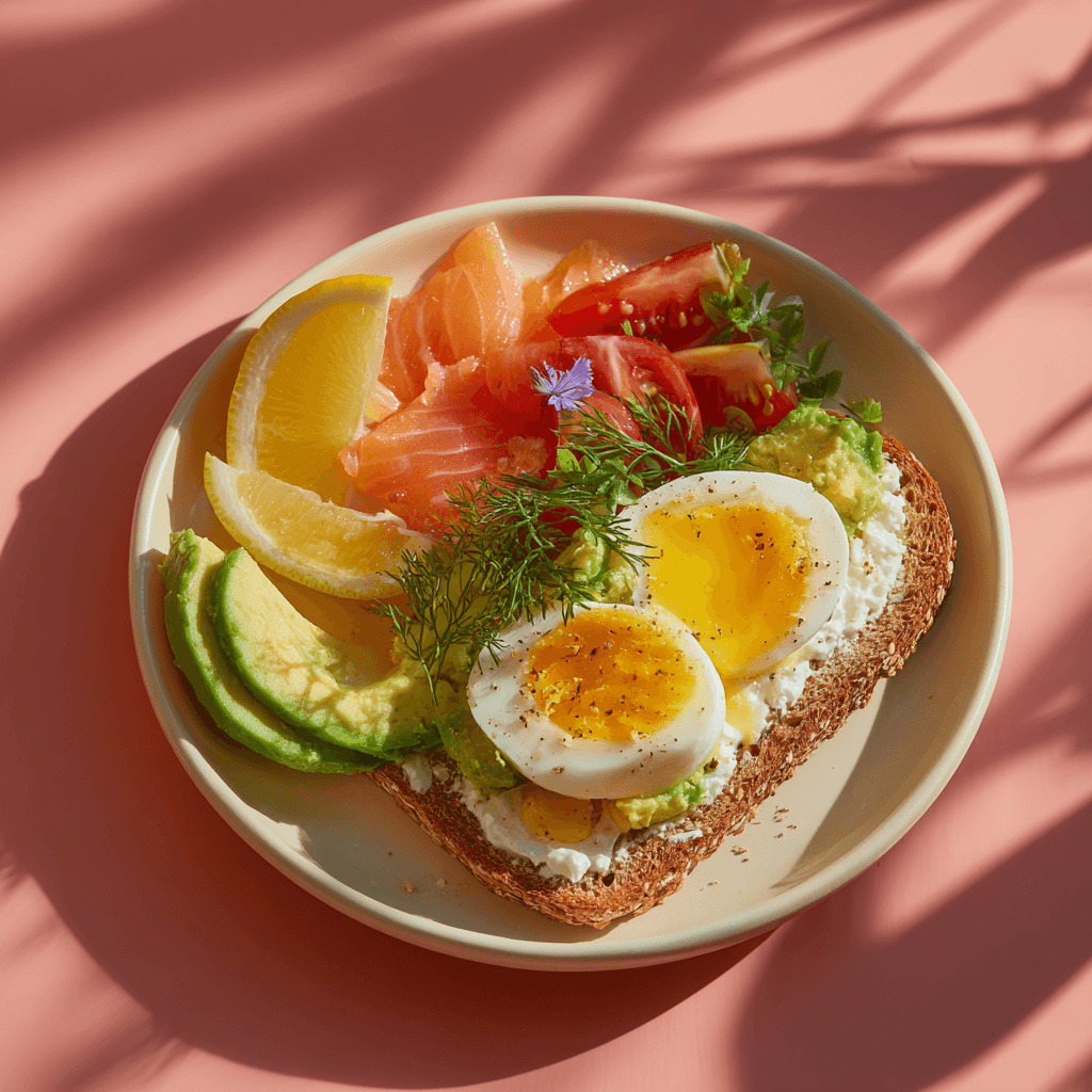 Праздничный завтрак с вареным яйцом и слабосоленой неркой
