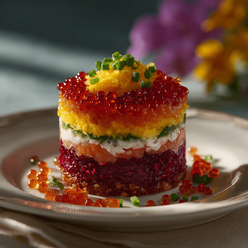 Селедка под шубой с красной икрой и семгой