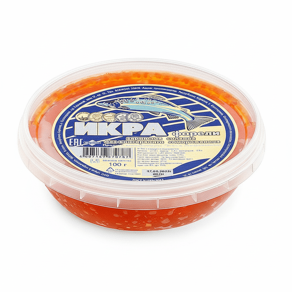 Красная икра лососевая зернистая (Форель), без консервантов, "Кала я марьяпоят", 100 г. Путина 2025