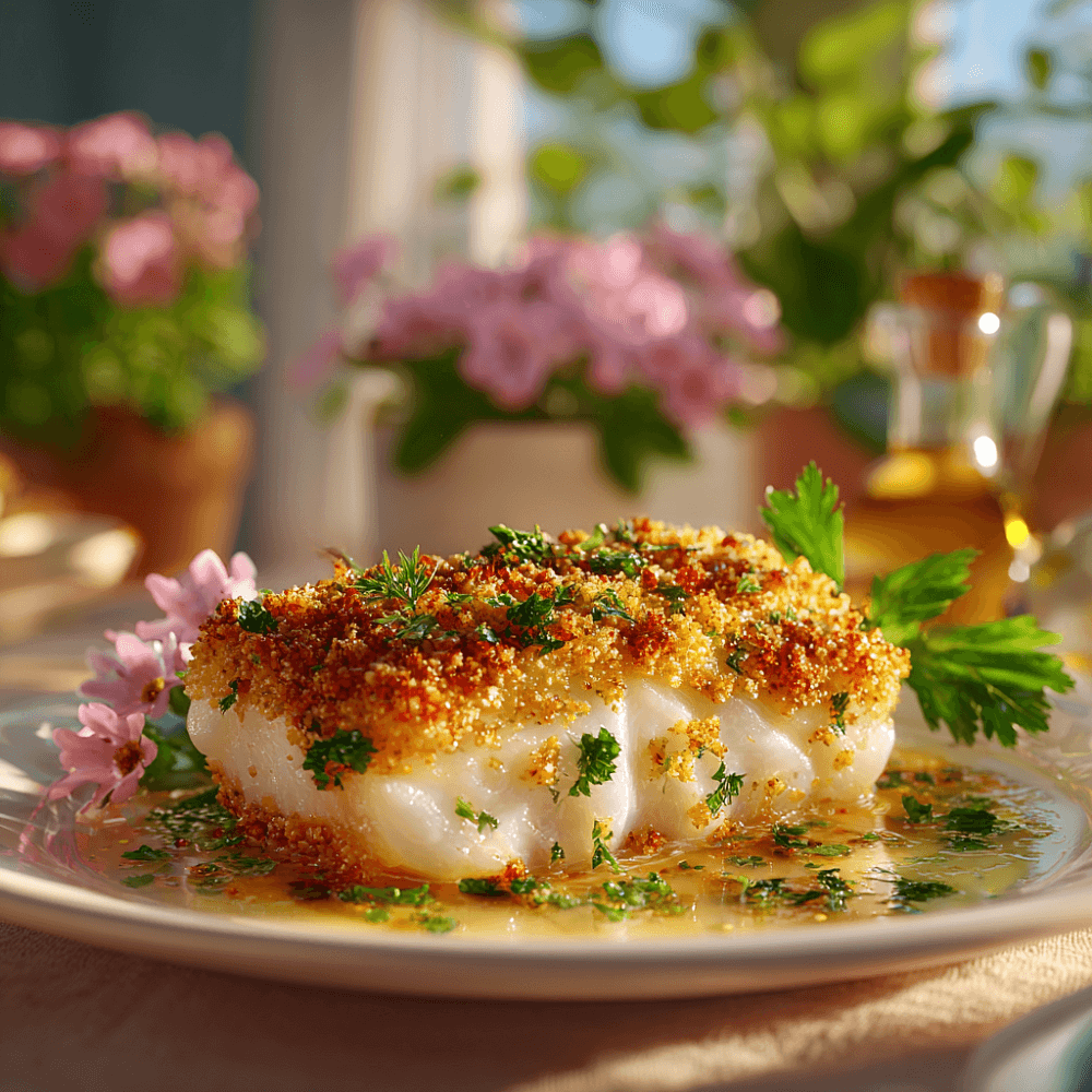 Филе трески, запеченное под хрустящей корочкой