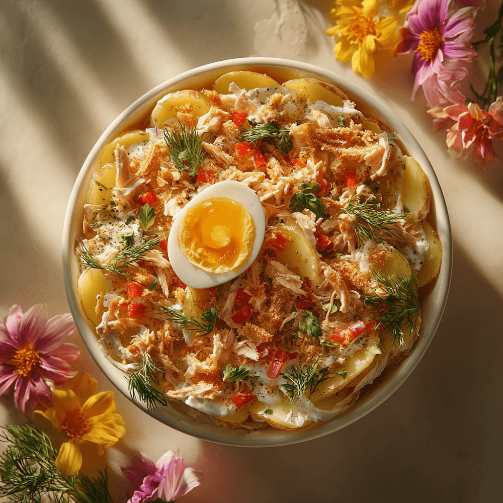 Салат Мимоза с тунцом и запеченными овощами