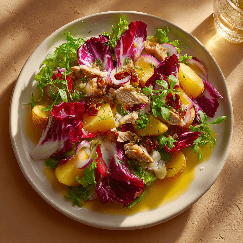 Теплый салат со скумбрией холодного копчения