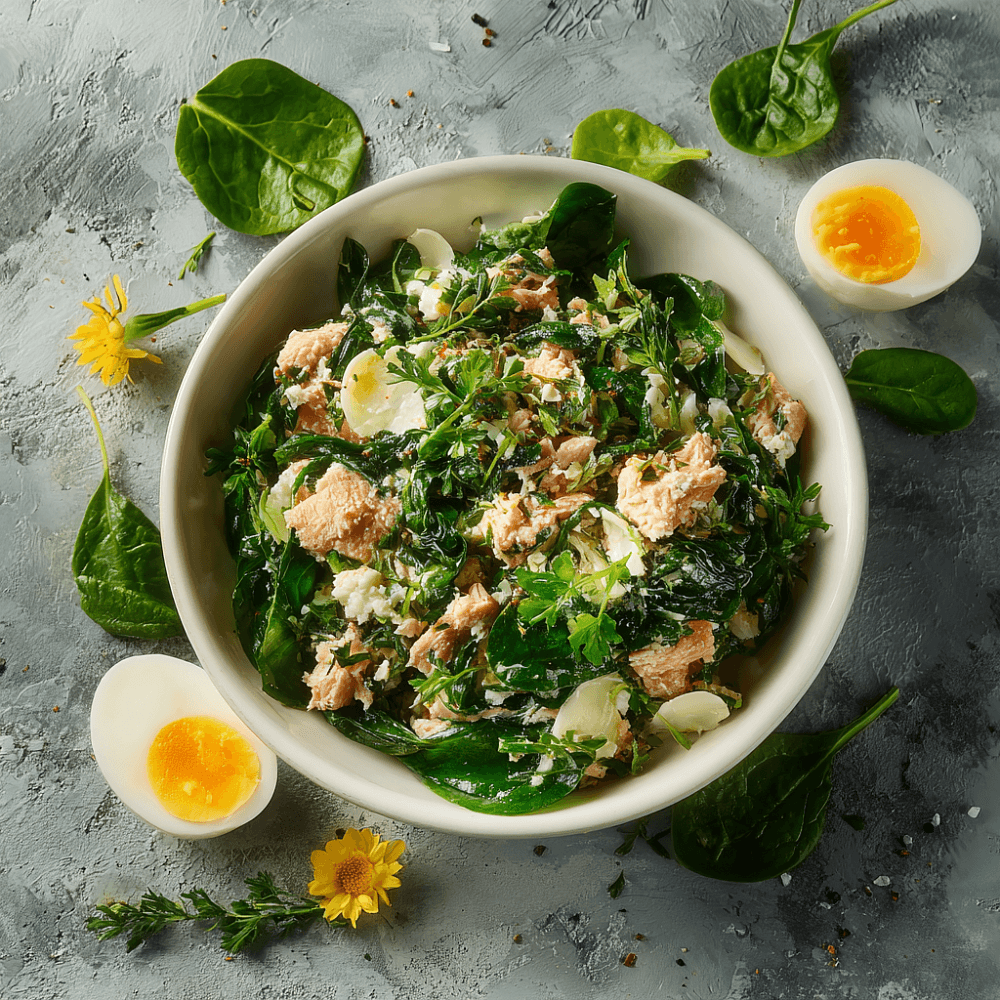 Салат с печенью трески и шпинатом