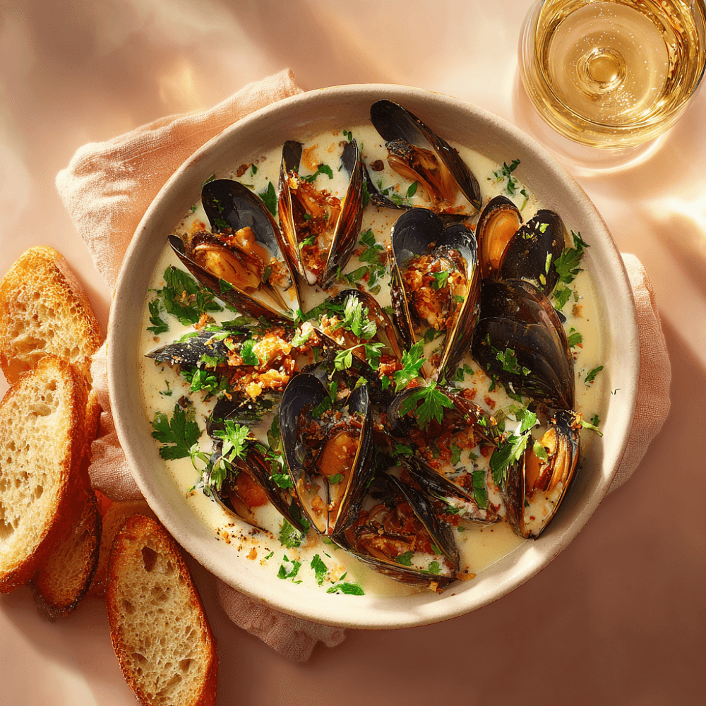 Мидии в сливочно-чесночном соусе