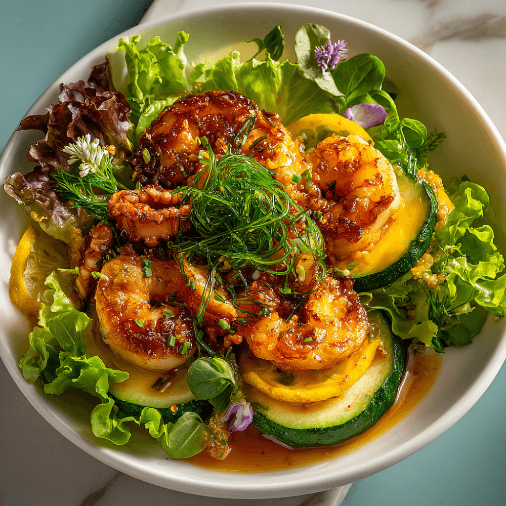 Теплый салат с морепродуктами