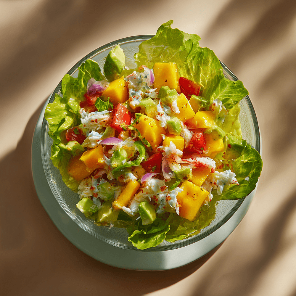 Cалат с мясом краба и свежим манго