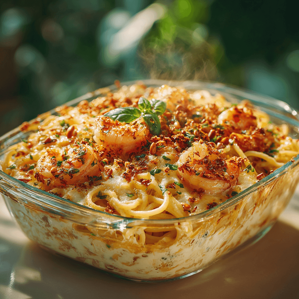 Спагетти с креветками и сыром