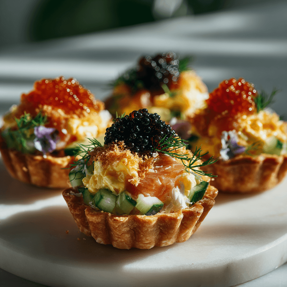Тарталетки с черной икрой и семгой