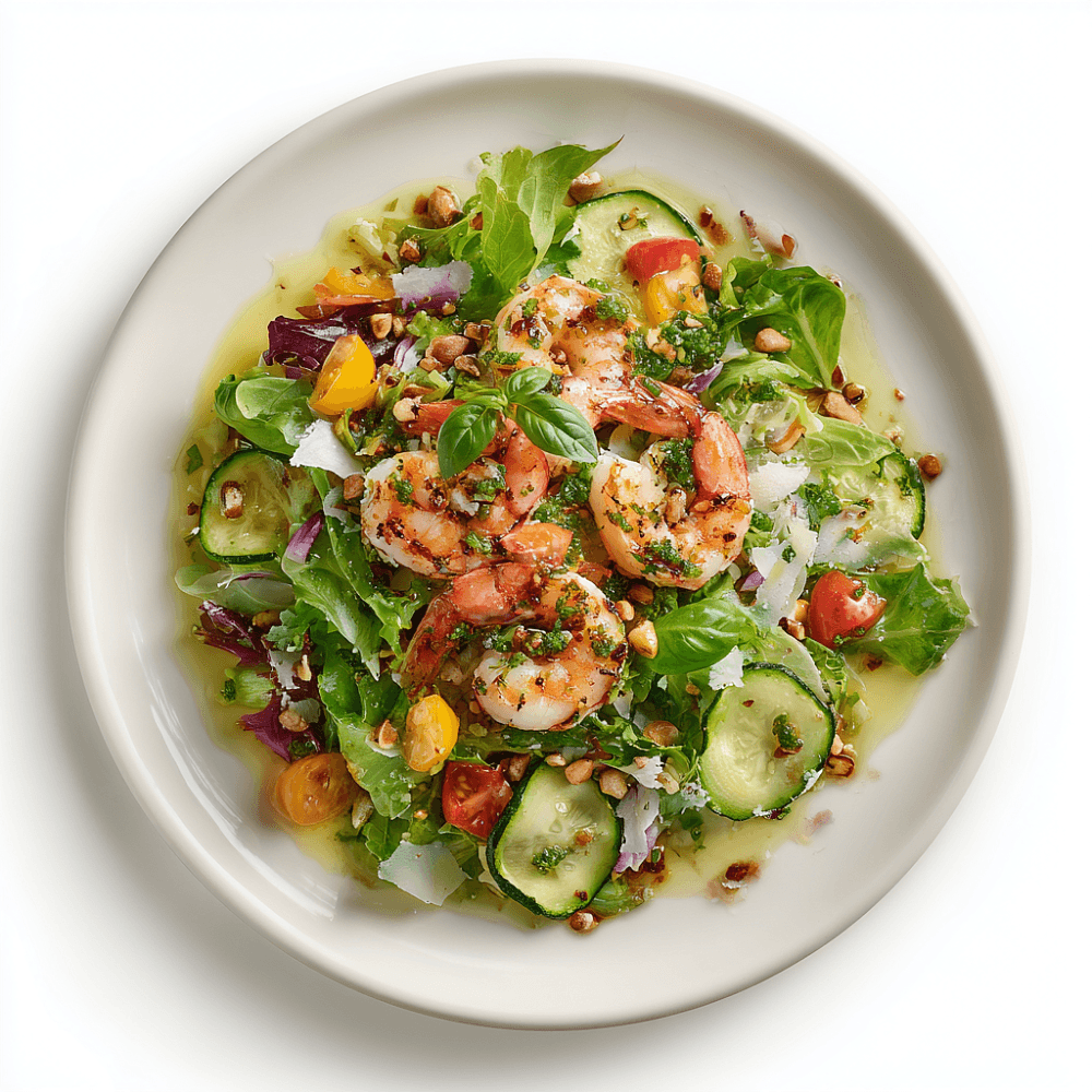 Салат с аргентинскими креветками, кабачками и базиликом