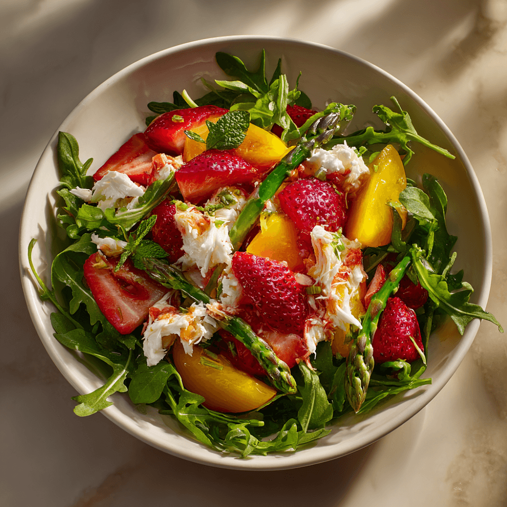 Салат с крабом, клубникой и страчателлой