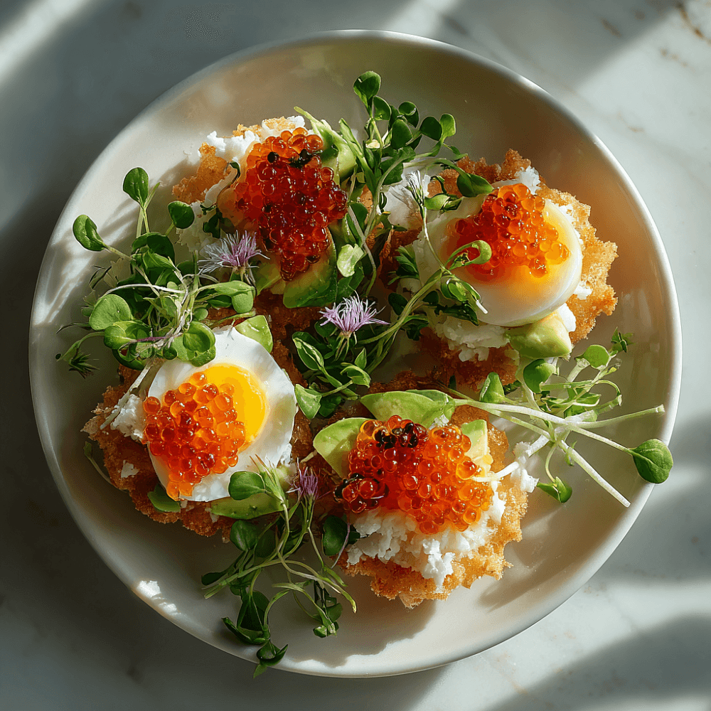 Воздушные хлебцы с икрой, авокадо и микрозеленью