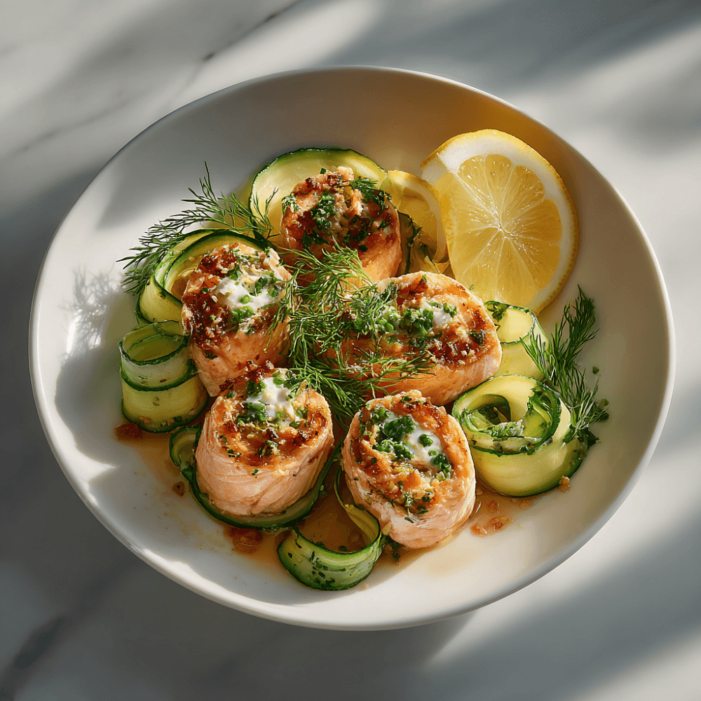 Рулетики из стейка кижуча с цукини