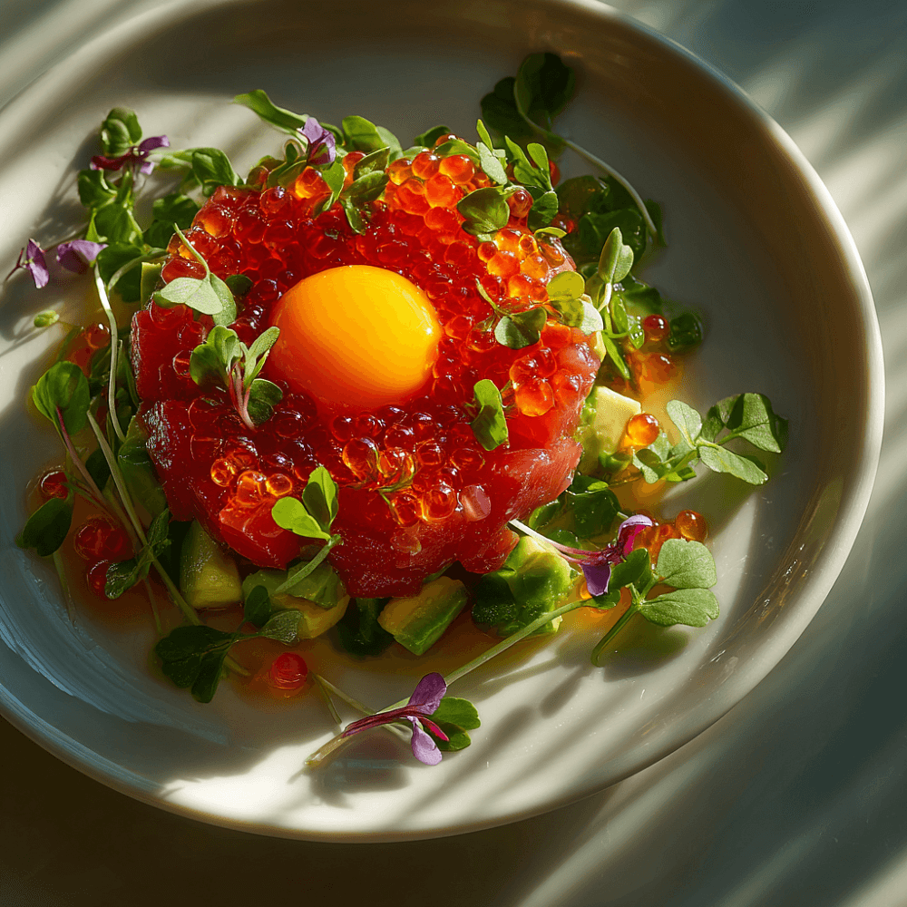 Тартар из тунца с икрой и авокадо