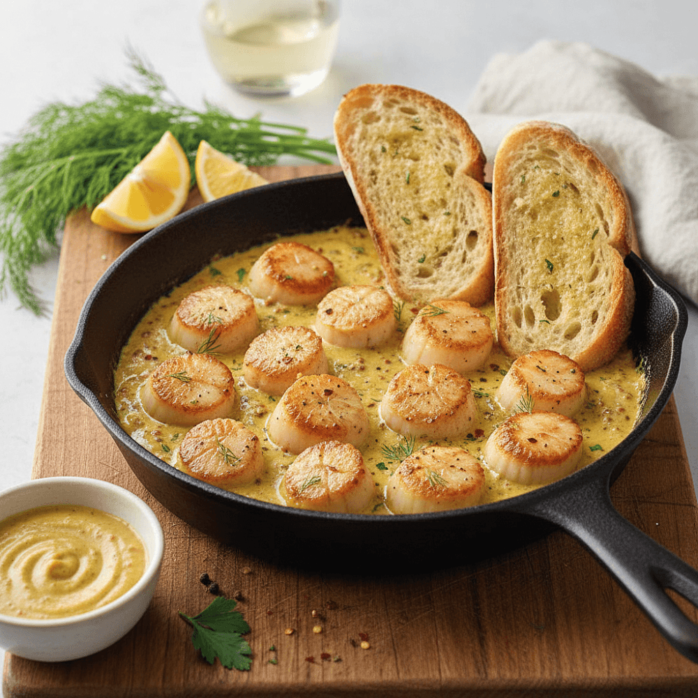 Морской гребешок в горчичном соусе по-сахалински