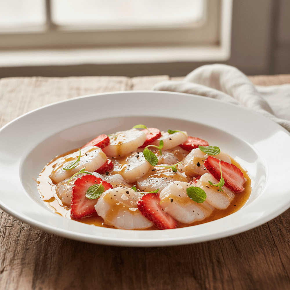 Крудо из гребешка с клубникой