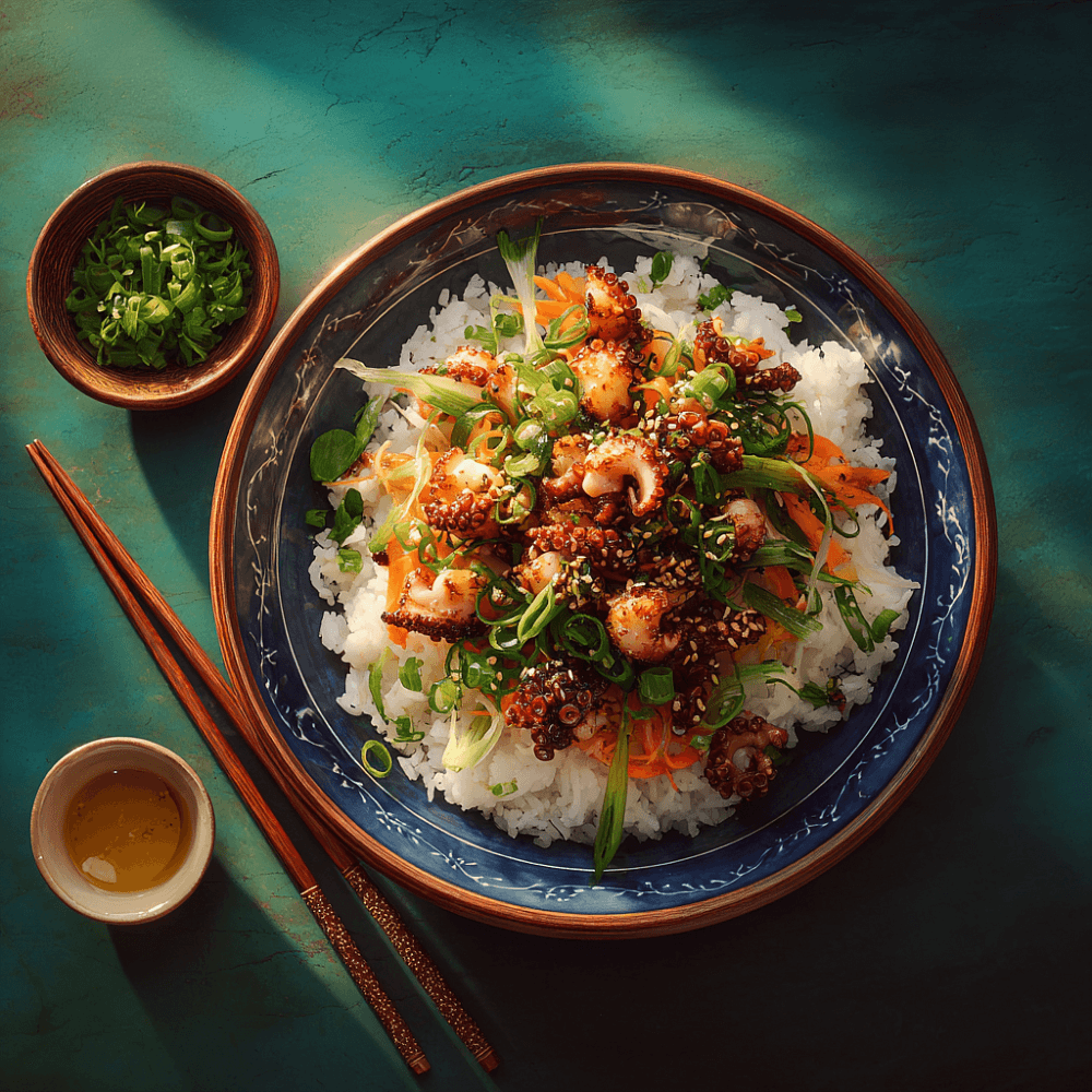 Мини-осьминоги в азиатском стиле с острым перцем