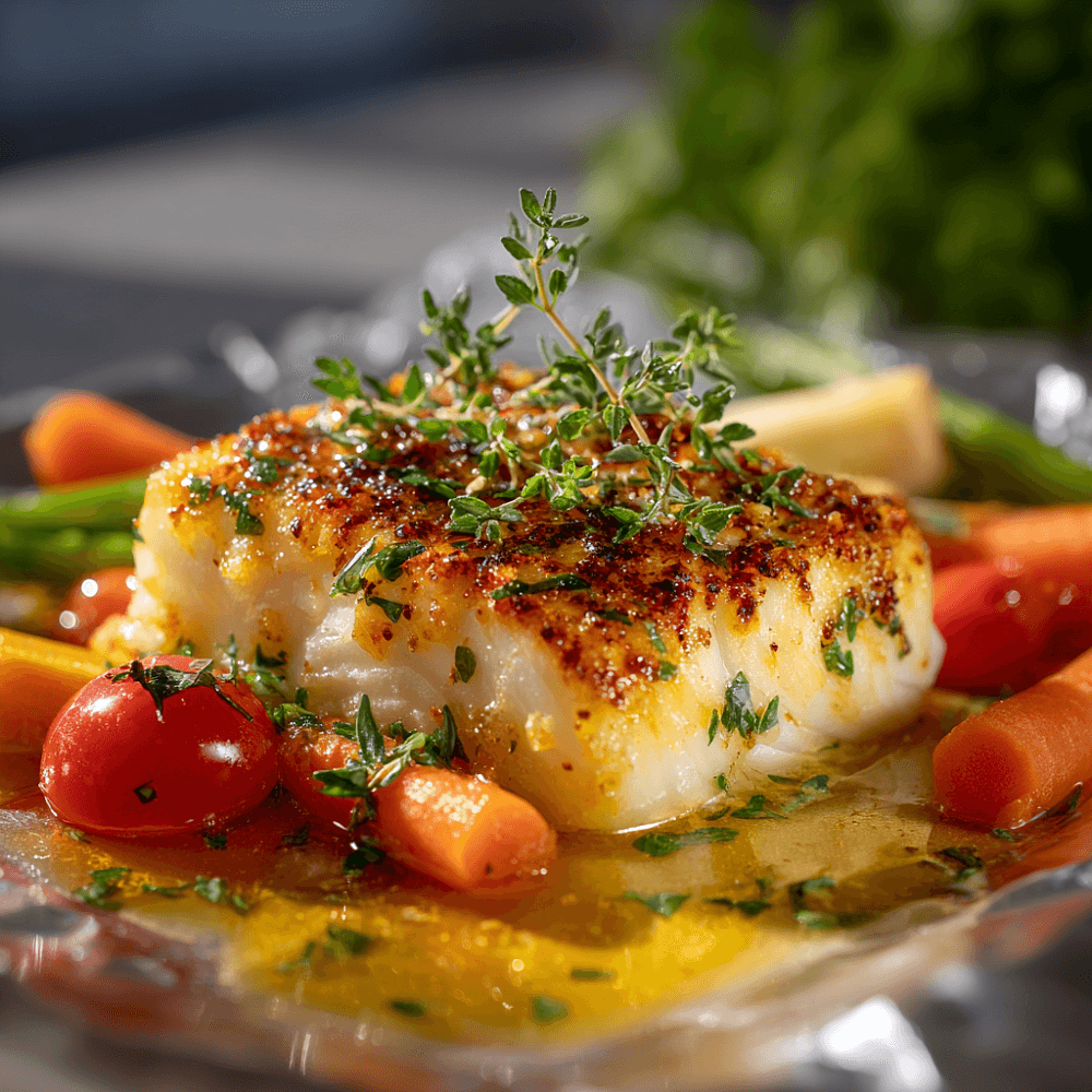 Филе трески, запеченное с овощами