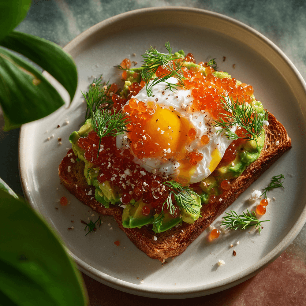 Авокадо-тост с икрой нерки и яйцом пашот