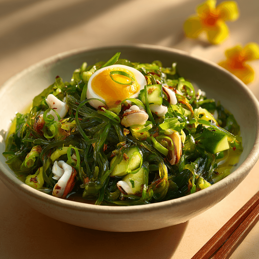 Витаминный салат с трубачом и морской капустой