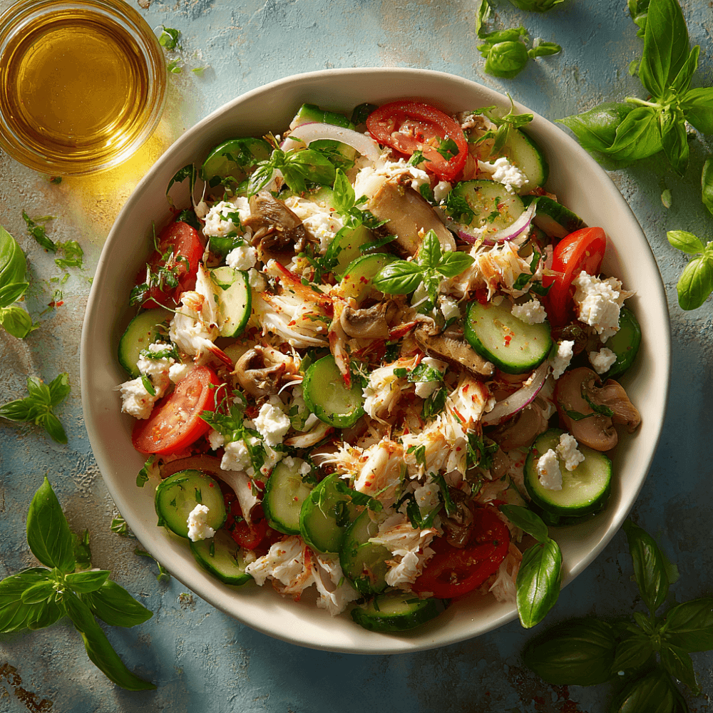 Салат из крабового мяса и сыра фета