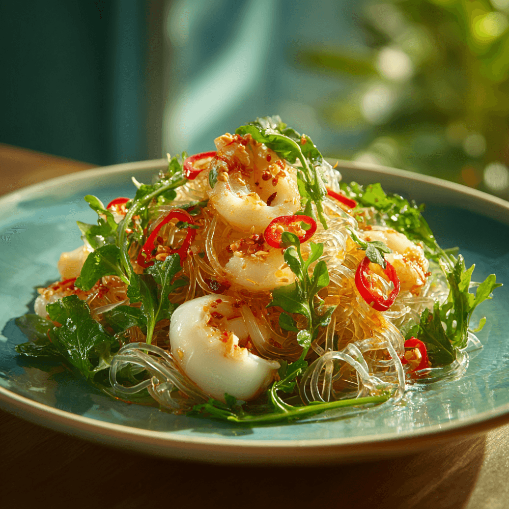 Острый тайский салат с морепродуктами